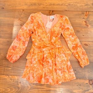 NWT Hello Molly Orange and Pink Floral Minidress, Ruffle, size 10
